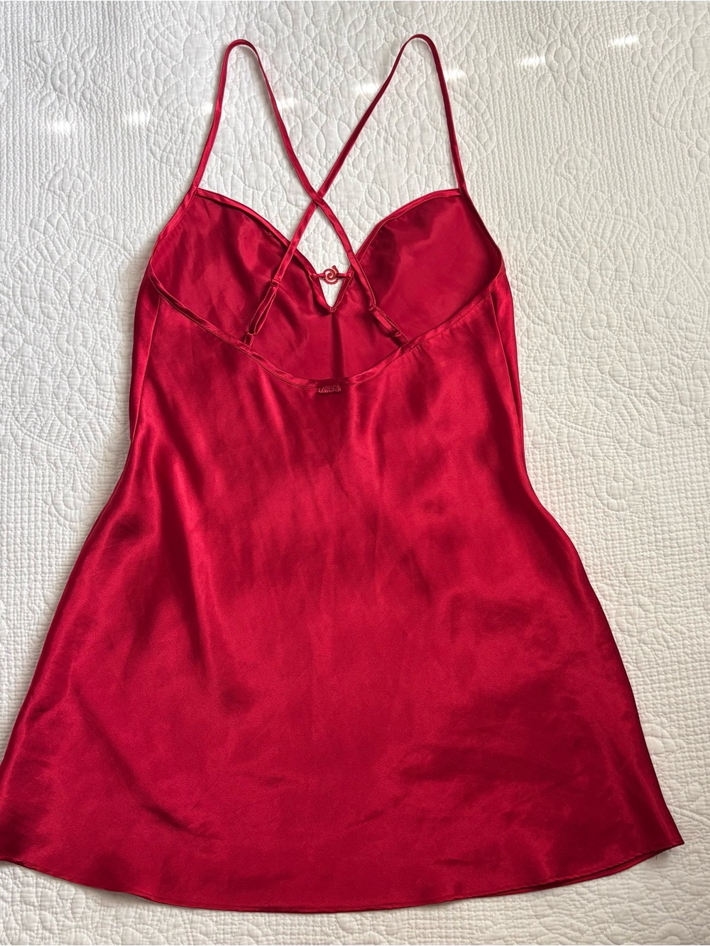 Vintage 90s La Senza Red Satin Swirl Detail Slip Mini Dress - Picture 4 of 5
